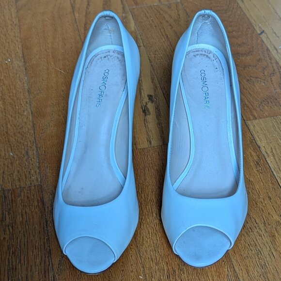 Cosmoparis Peep Toe Bridal Off White Ivory Leather Heels Size 9.5 - Picture 4 of 16